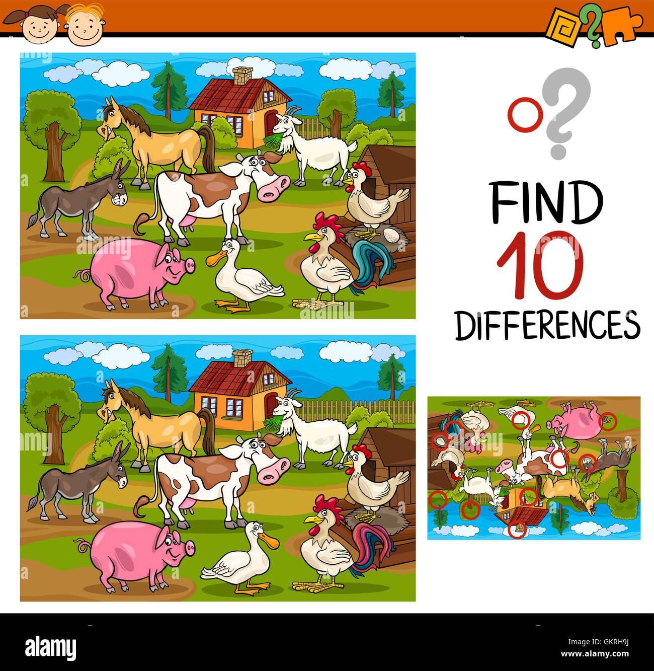 education illustration puzzle farm find cartoon differences spot