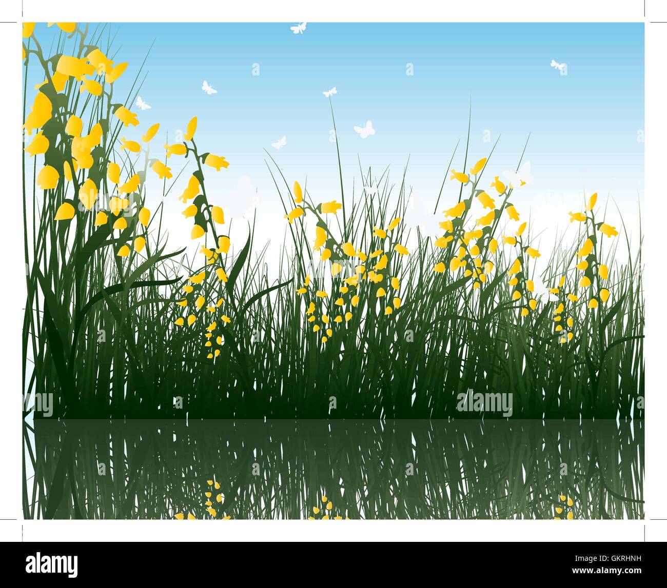 grass with reflections in water Stock Vector