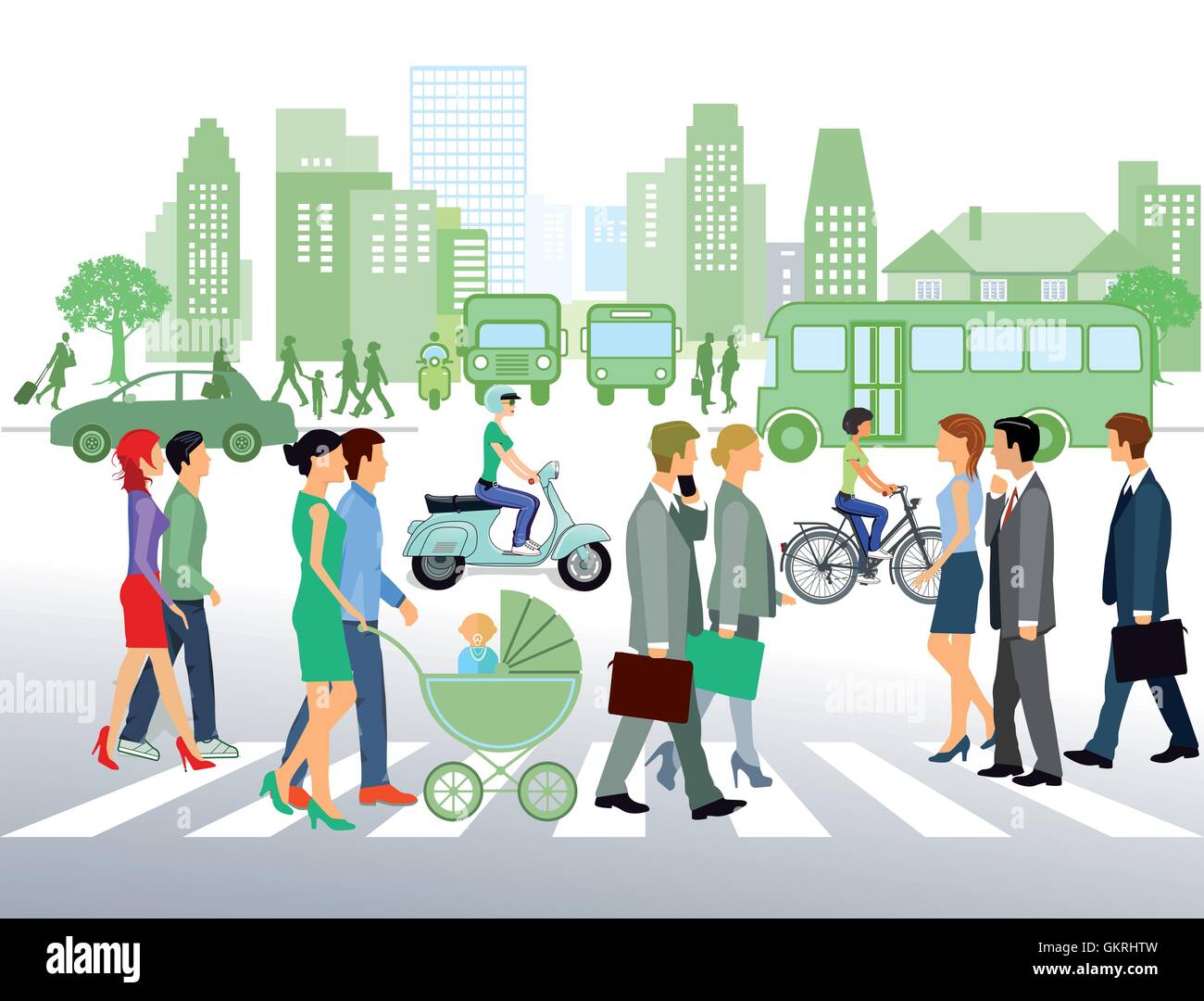 cityscape with people walking on the street Stock Vector