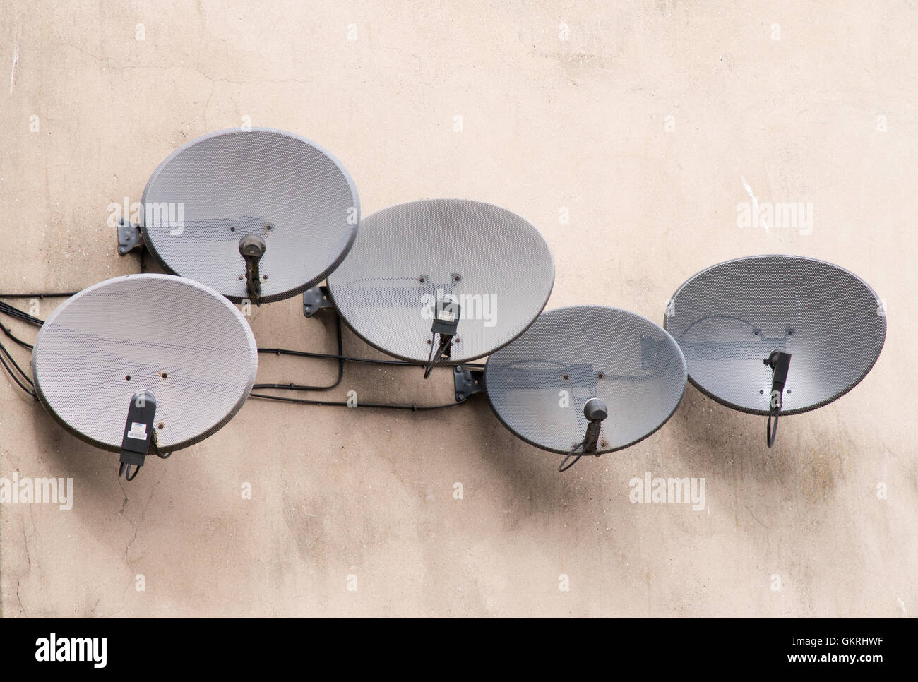 An array of TV satellite dishes, Kingston upon Hull, Yorkshire, England, UK Stock Photo