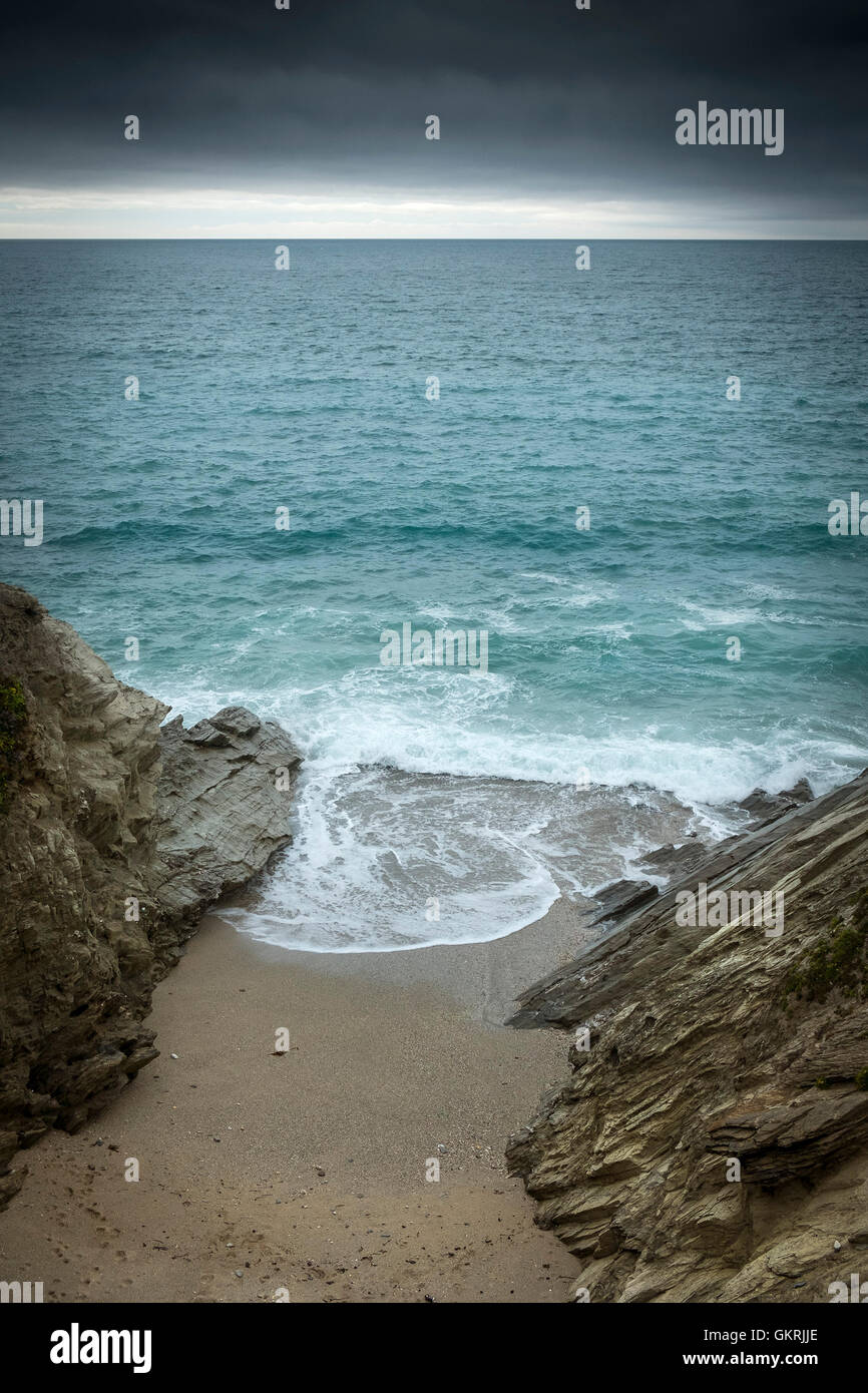 A Small cove on Towan Headland in Newquay, Cornwall. Stock Photo