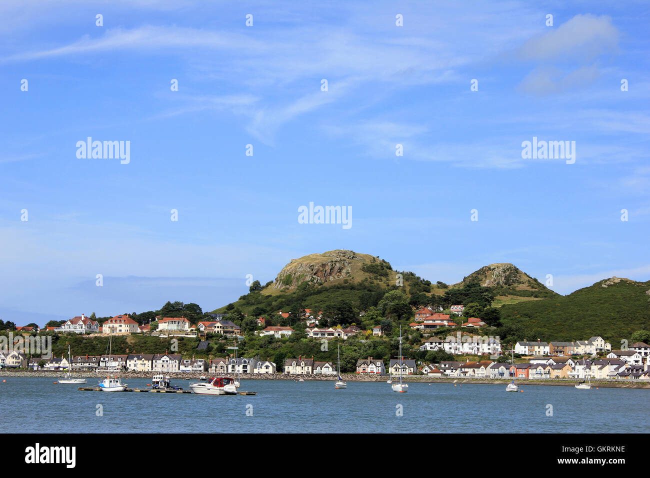 View Across From Conwy to Deganwy, Wales With The Vardre - Two Hills Formed From Volcanic Plugs In The Background Stock Photo