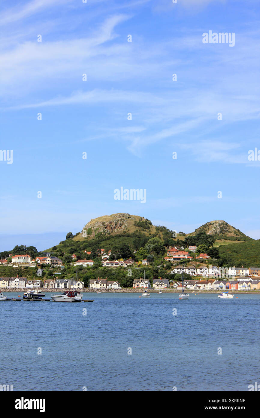 View Across From Conwy to Deganwy, Wales With The Vardre - Two Hills Formed From Volcanic Plugs In The Background Stock Photo