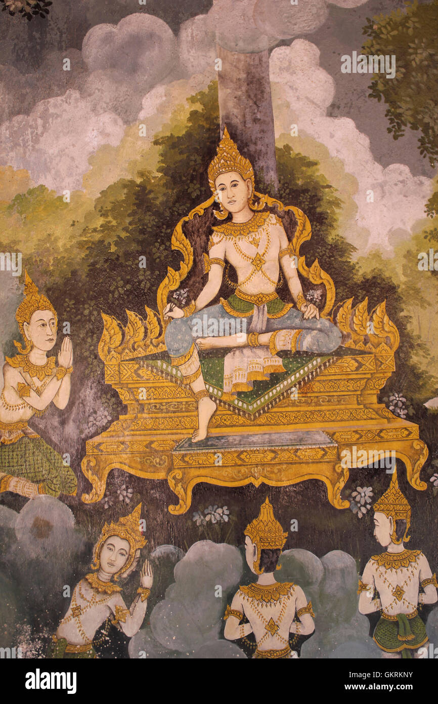 A Scene From The Life Of Buddha, Part Of A Mural In Wat Phra That Doi Suthep Temple Thailand Stock Photo