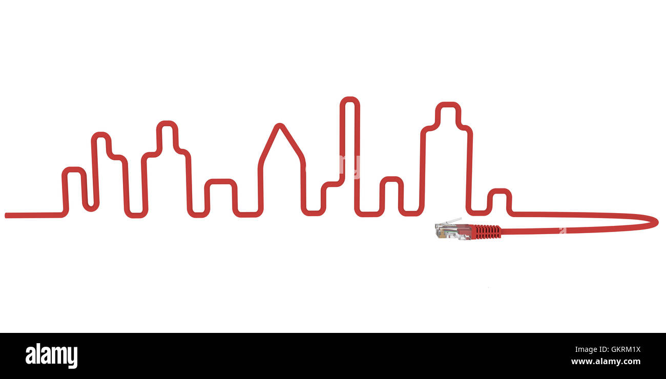 abstract network cable line with city Stock Photo - Alamy
