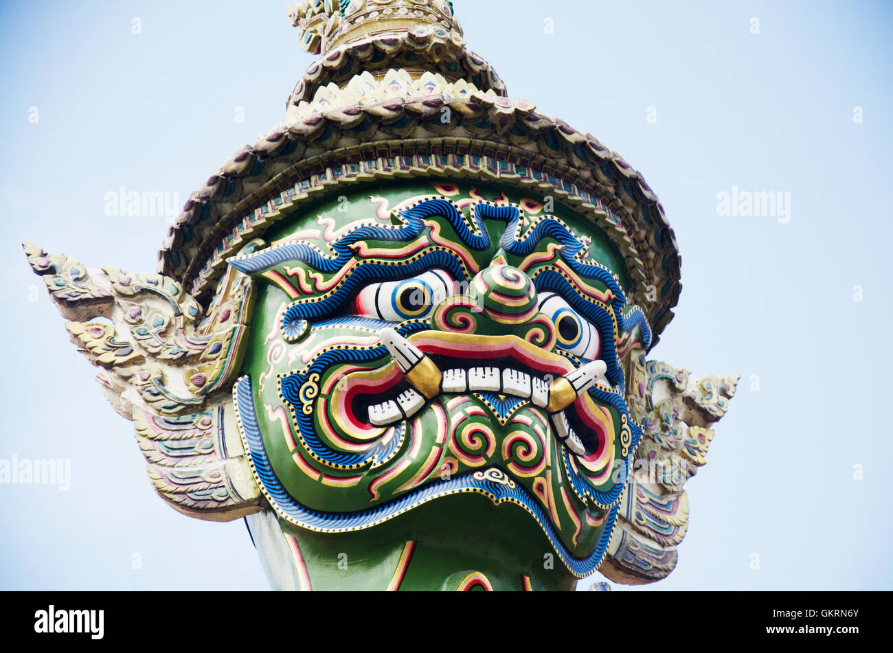 Head of Thai Giant Demon statue or Yak Guardian of Wat Phra Kaew Temple