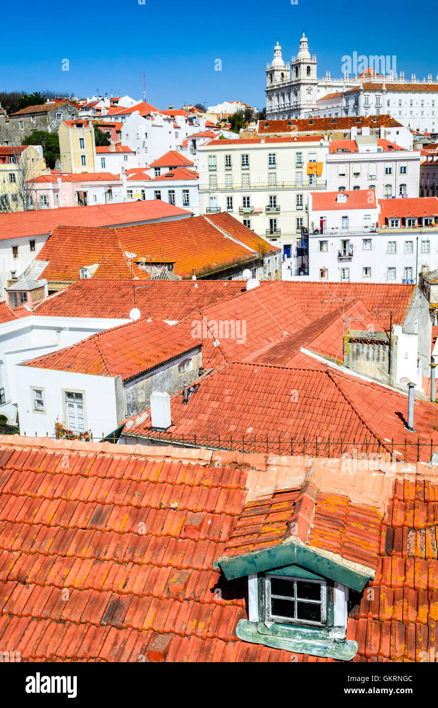Lisbon, Portugal. Cityscape with traditional architecture, Alfama district, Lisboa, portuguese capital. Stock Photo
