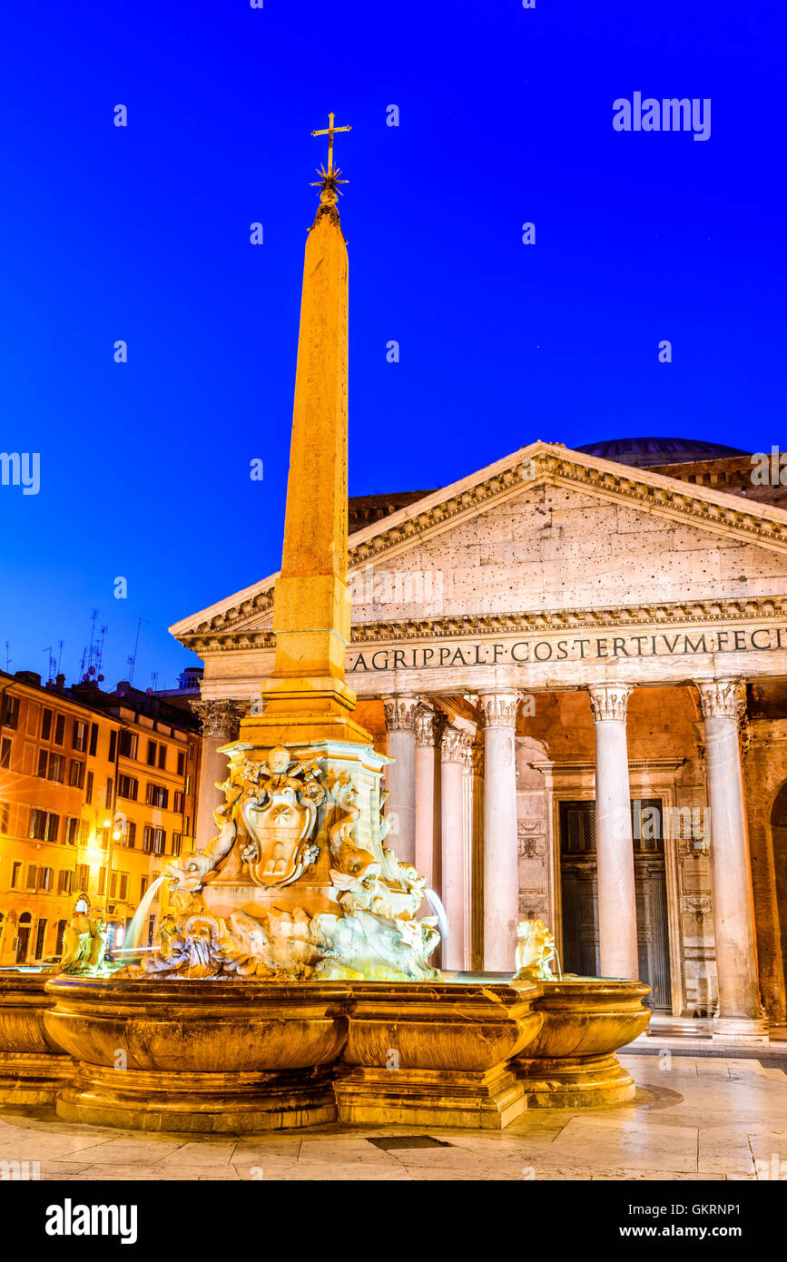 Rome, Italy. Pantheon, ancient architecture of Roman Empire, twilight view, Italian culture heritage. Stock Photo