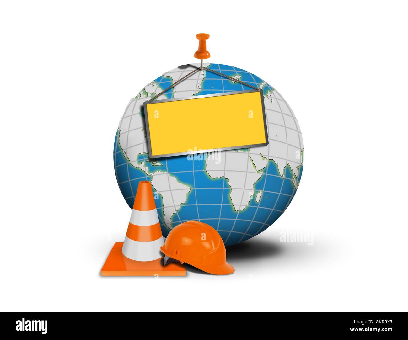 Website under construction with globe and empty board Stock Photo - Alamy