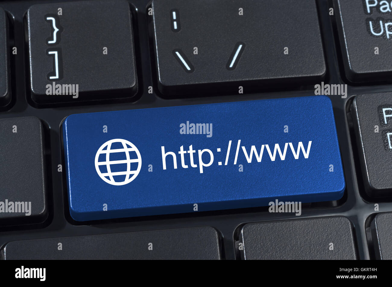 Button with Internet address http www and globe icon. Stock Photo