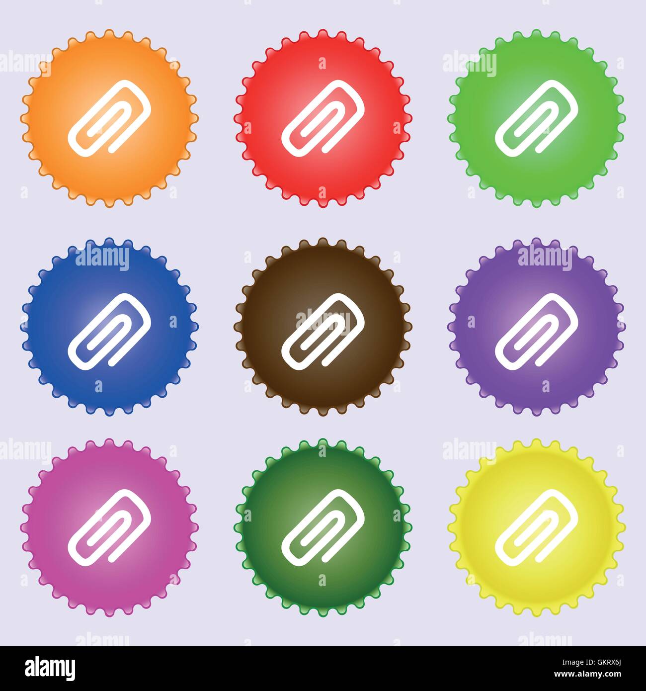 clip to paper icon sign. A set of nine different colored labels. Vector ...
