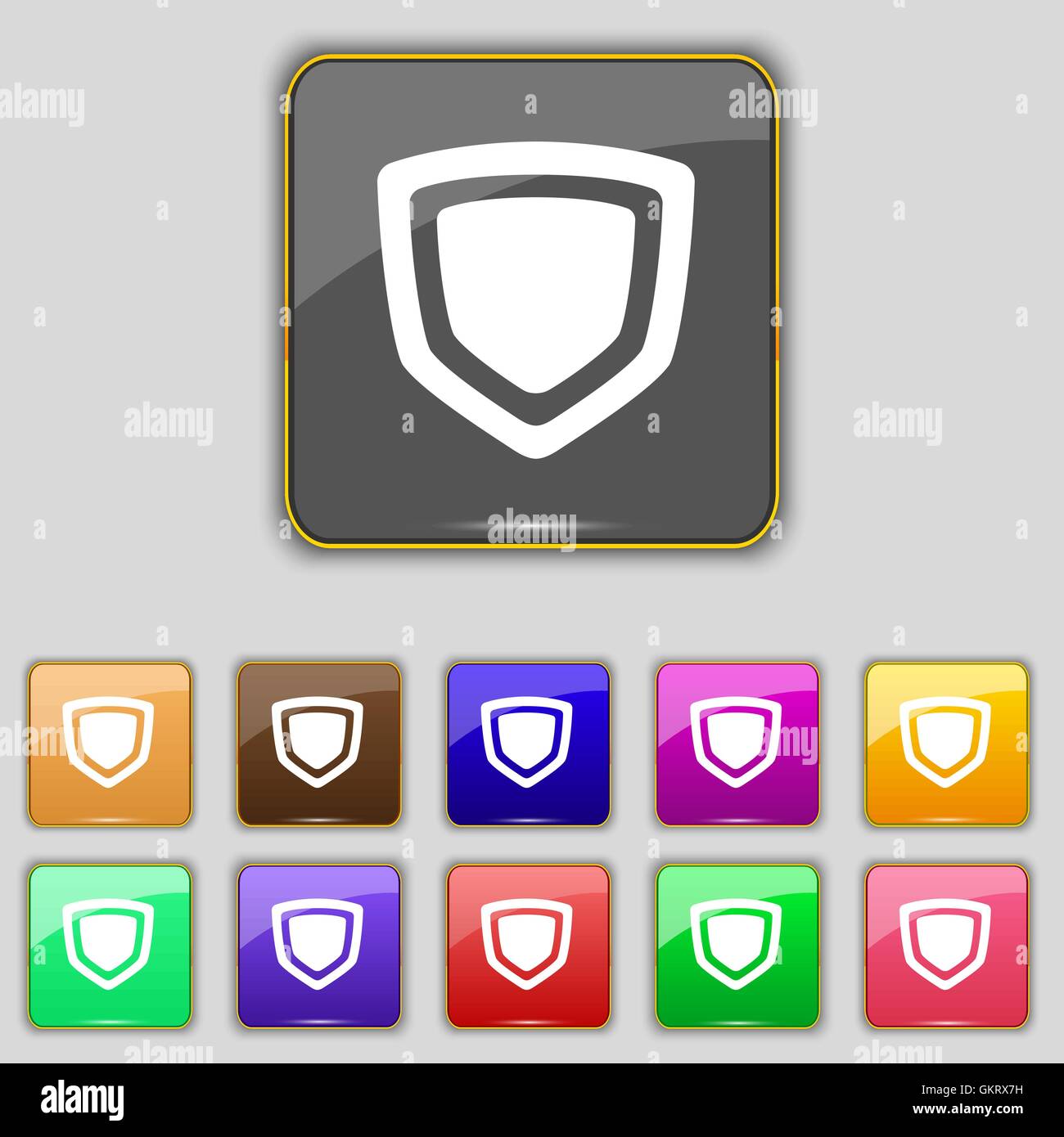 shield icon sign. Set with eleven colored buttons for your site. Vector ...