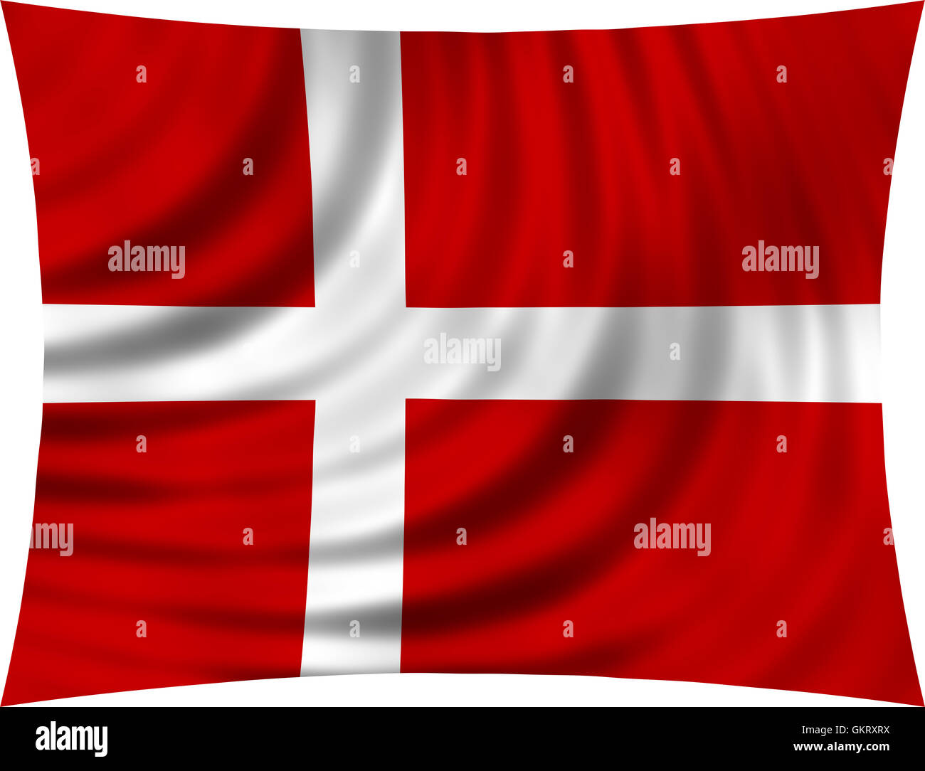 Flag of Denmark waving in wind isolated on white background. Danish national flag. Patriotic symbolic design. 3d rendered Stock Photo