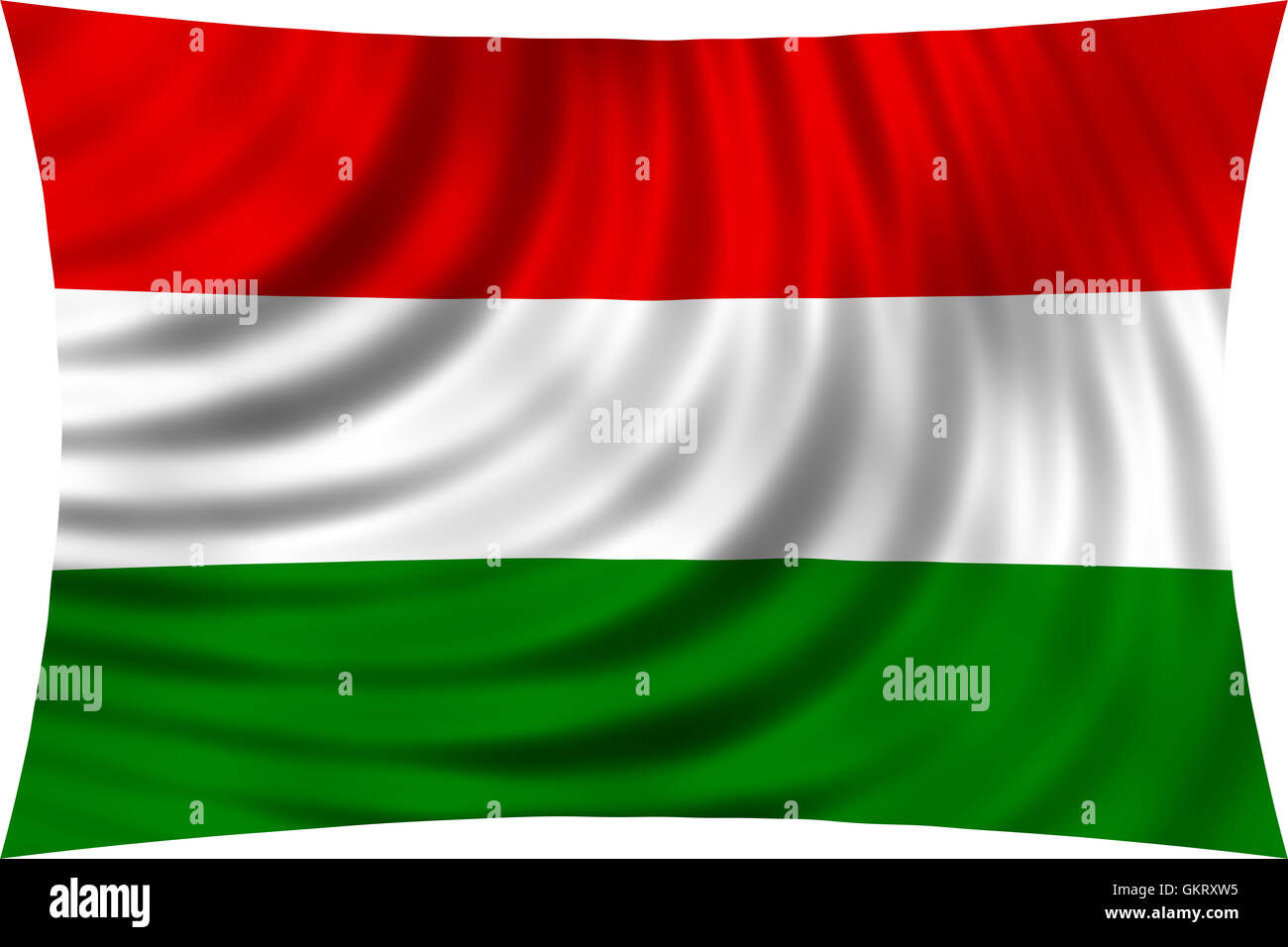 Flag of Hungary waving in wind isolated on white background. Hungarian national flag. Patriotic symbolic design. 3d rendered Stock Photo