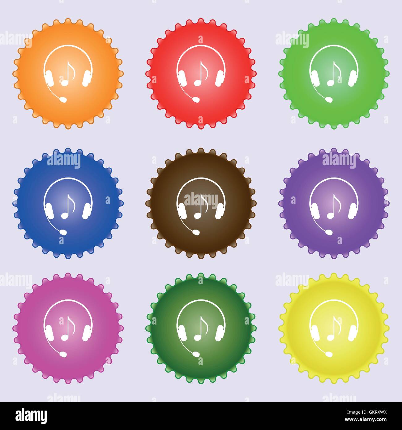 headsets icon sign. A set of nine different colored labels. Vector ...