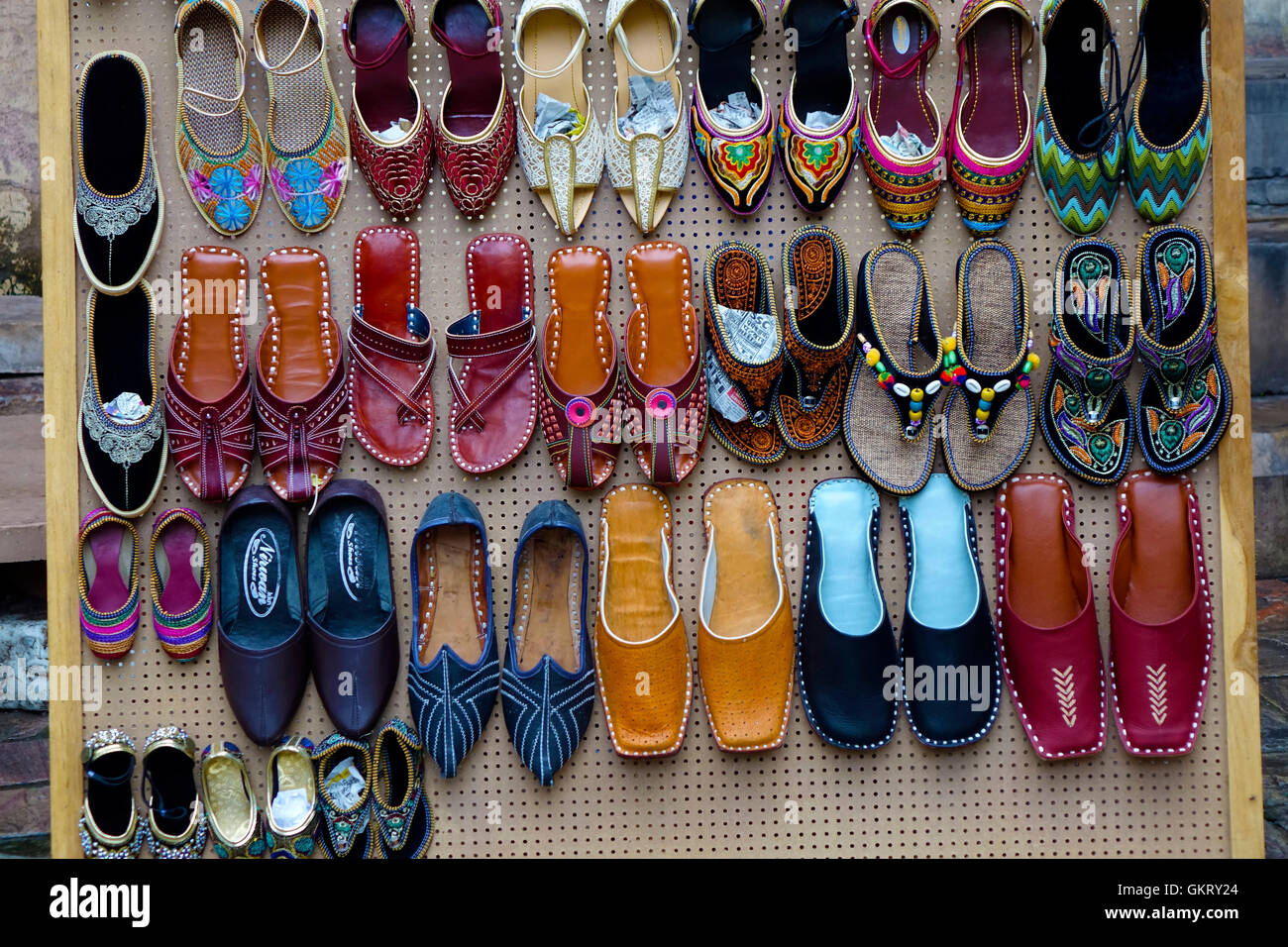 Colorful Indian shoes for sale Stock Photo