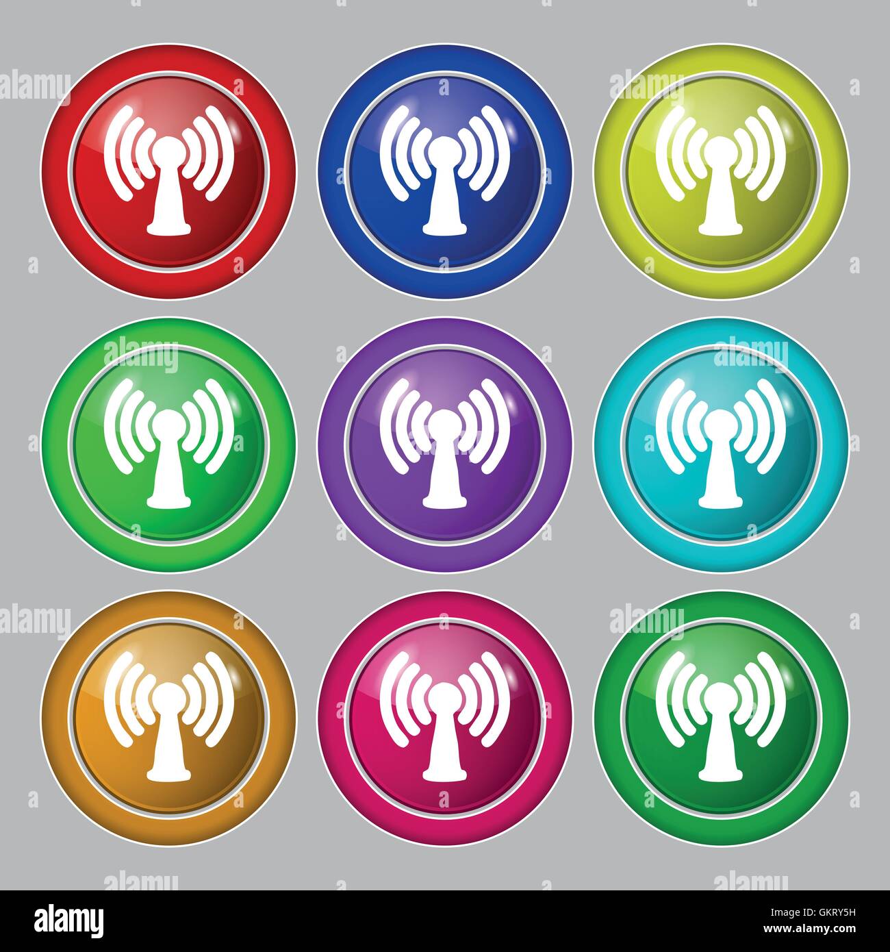 Wi-fi, internet icon sign. symbol on nine round colourful buttons. Vector Stock Vector