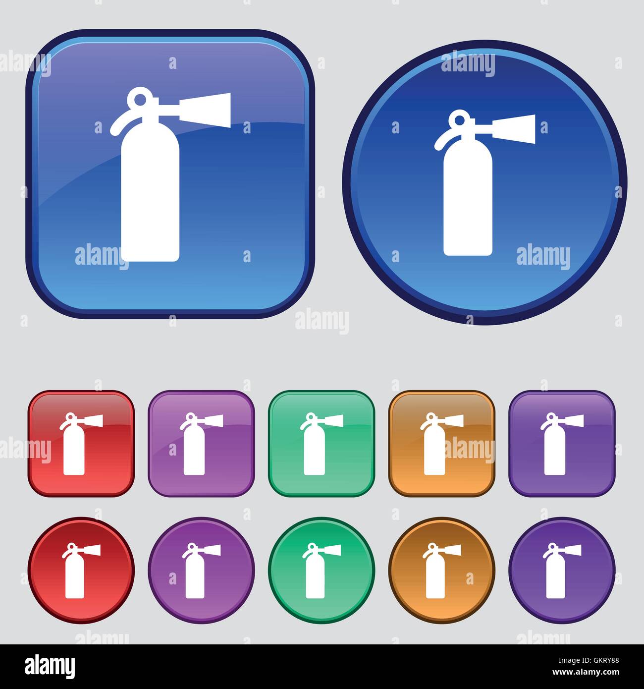 fire extinguisher icon sign. A set of twelve vintage buttons for your