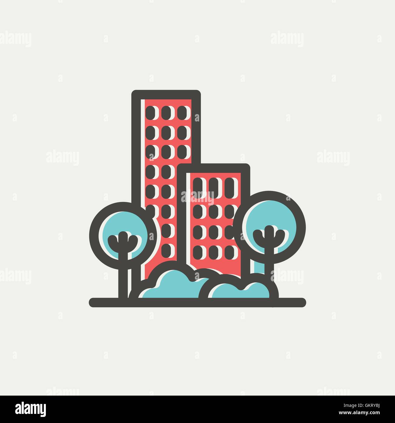 Building and trees thin line icon Stock Vector