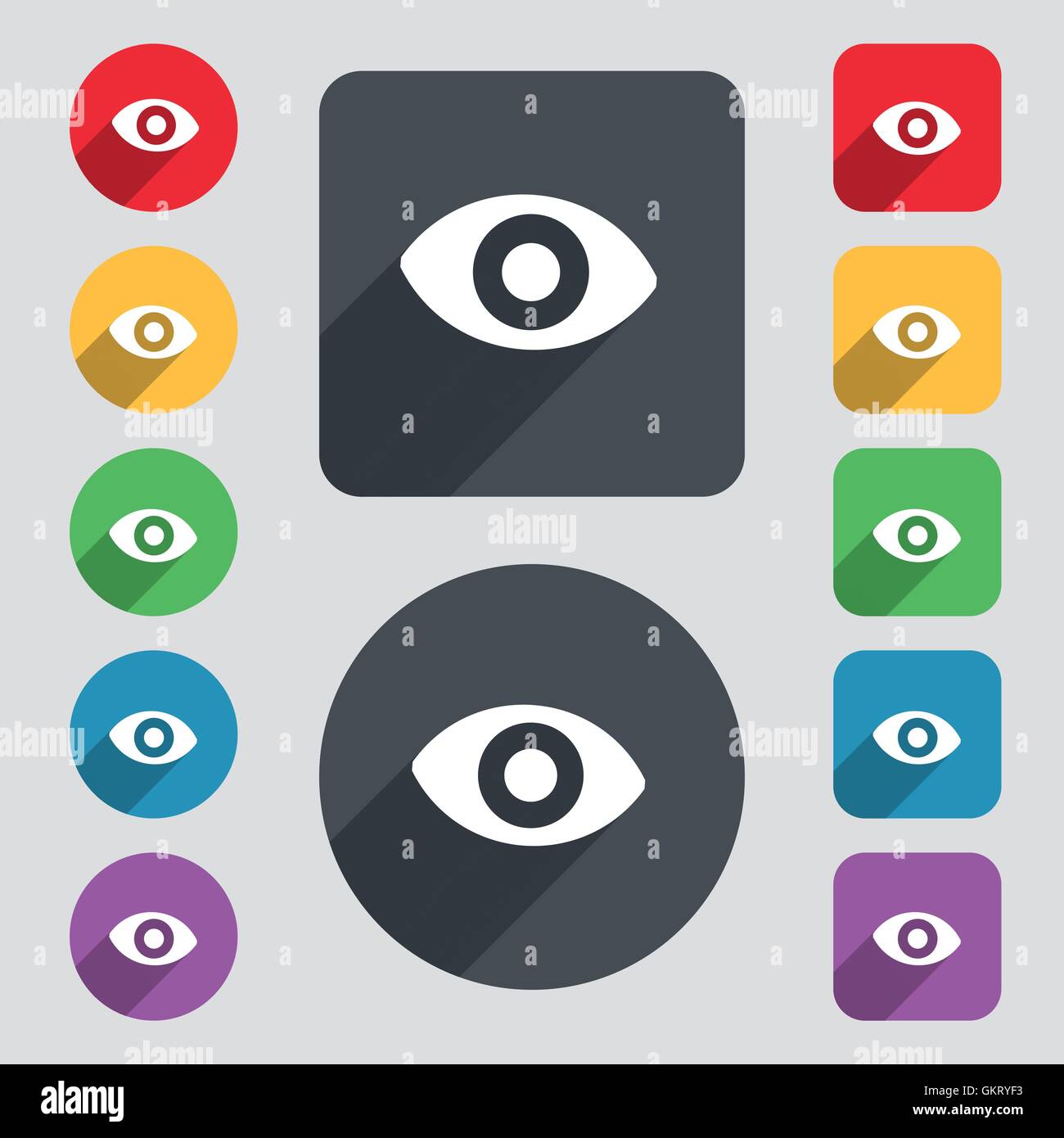 sixth sense, the eye icon sign. A set of 12 colored buttons and a long ...