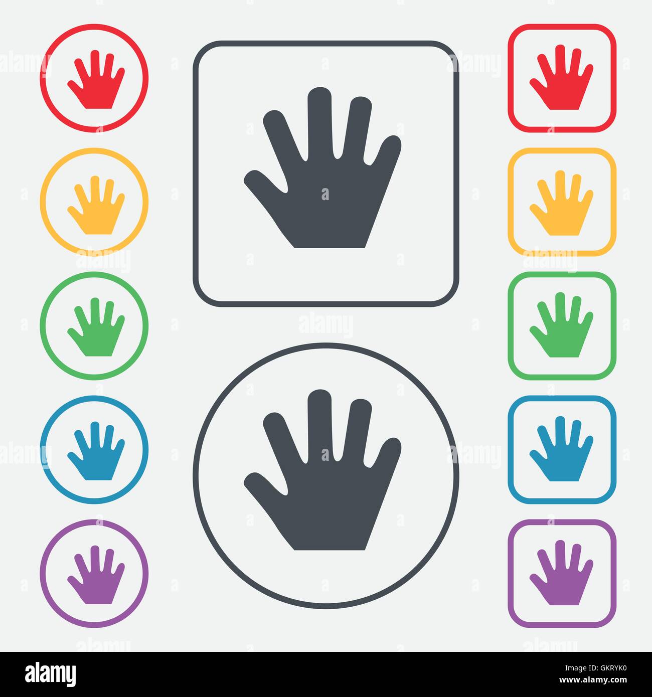 Hand icon sign. symbol on the Round and square buttons with frame ...