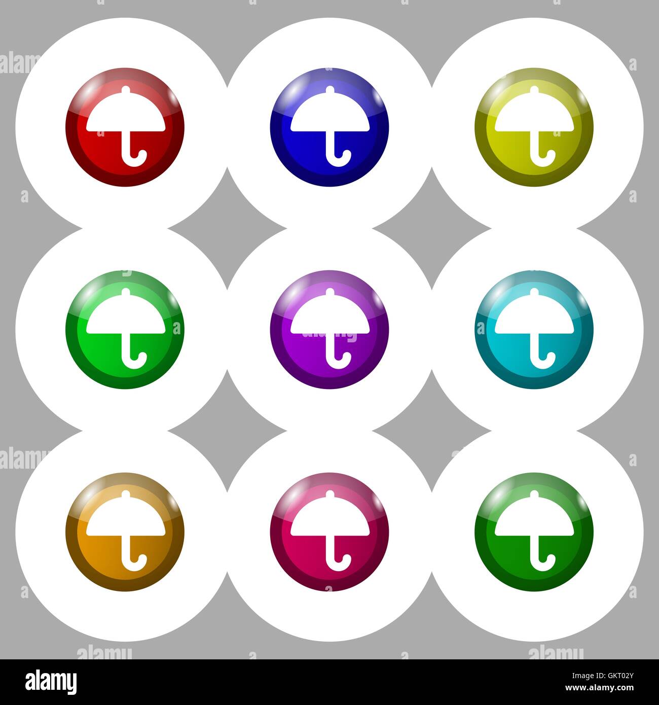 Umbrella icon sign. symbol on nine round colourful buttons. Vector Stock Vector