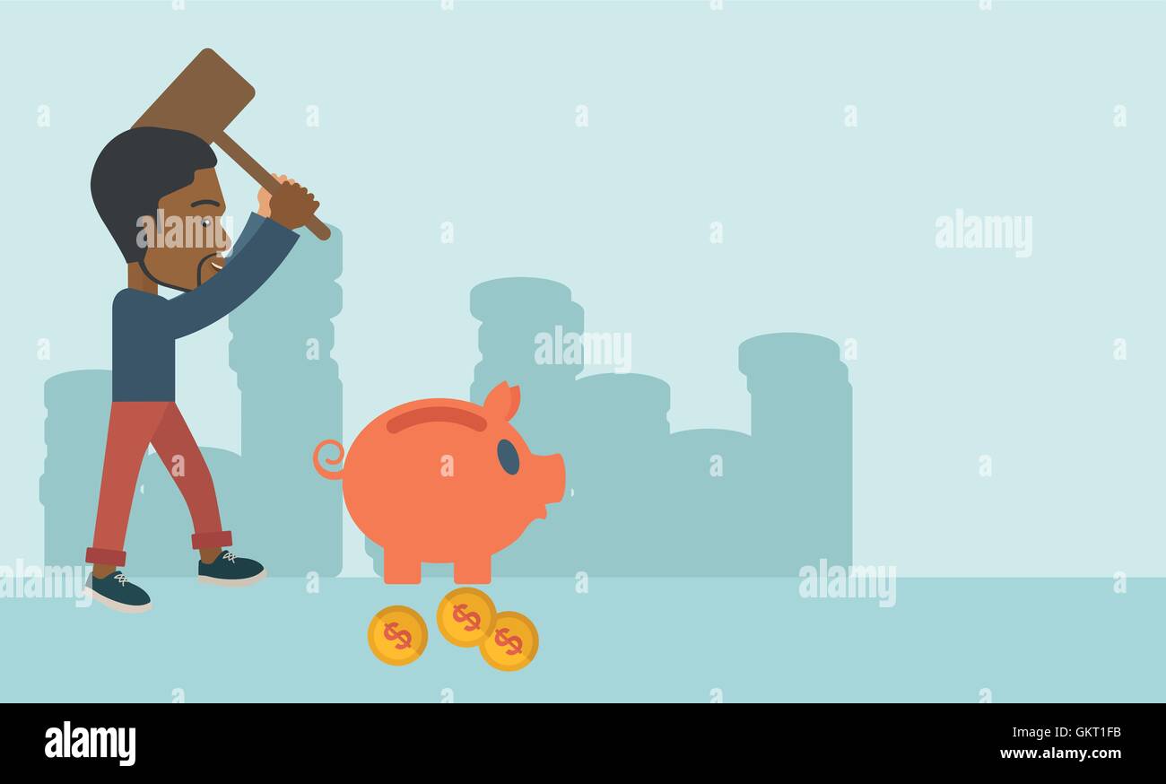 Black guy holding a hammer breaking piggy bank Stock Vector Image & Art ...