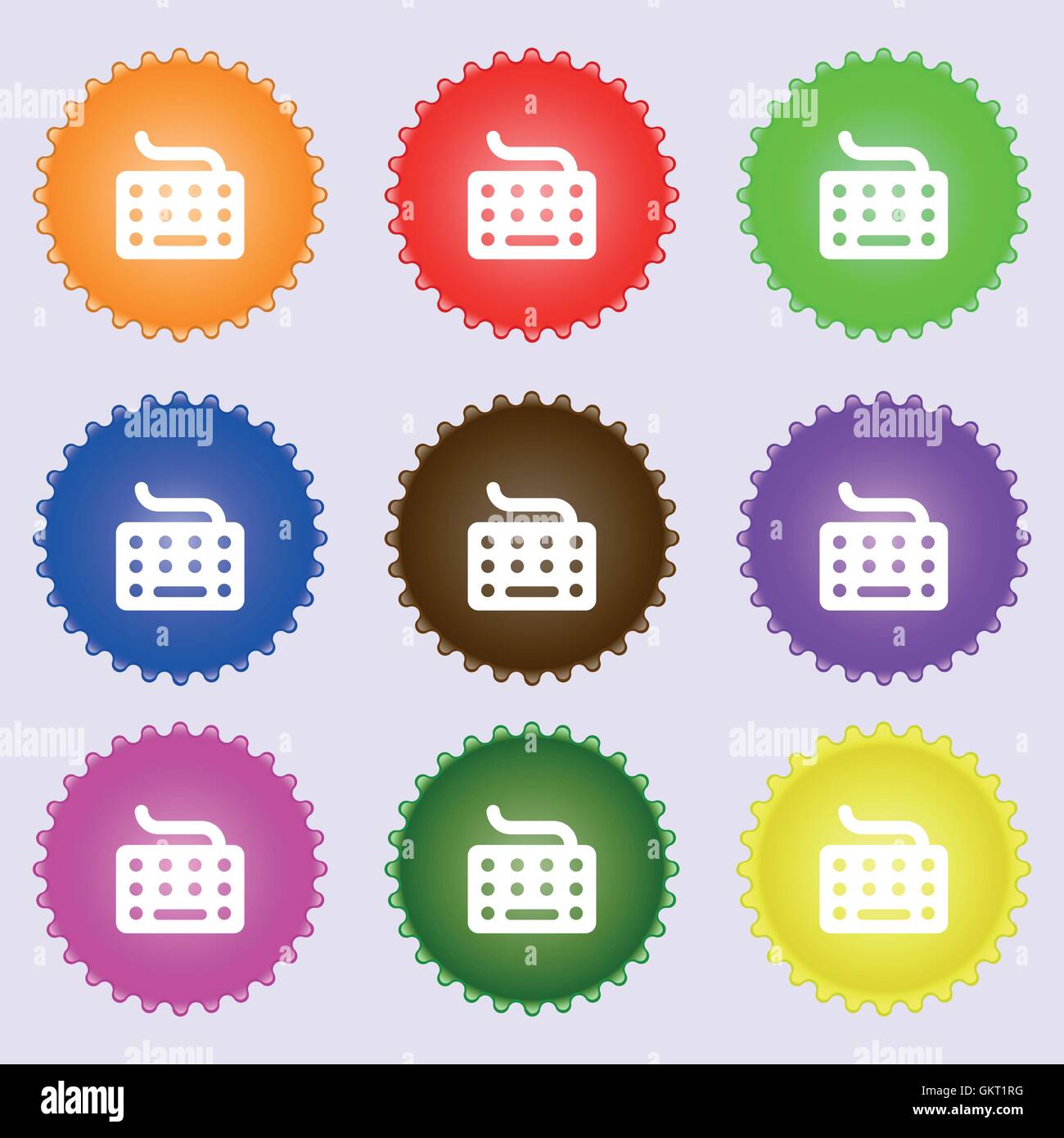 keyboard icon sign. A set of nine different colored labels. Vector ...