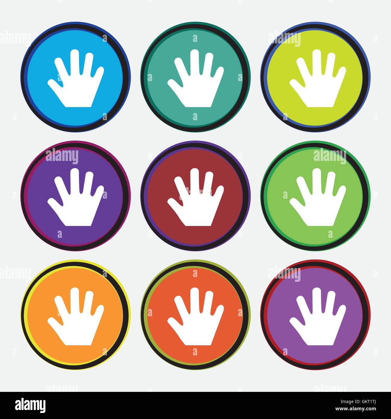 Hand icon sign. Nine multi colored round buttons. Vector Stock Vector ...