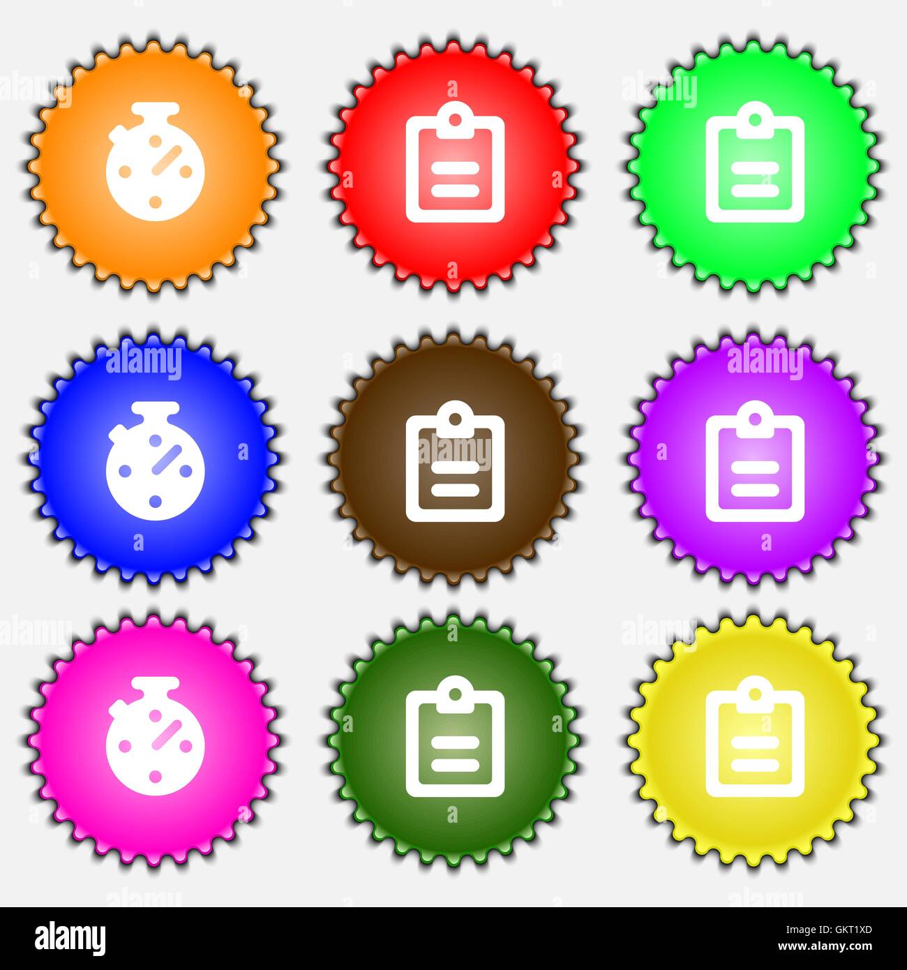 Text file icon sign. A set of nine different colored labels. Vector ...