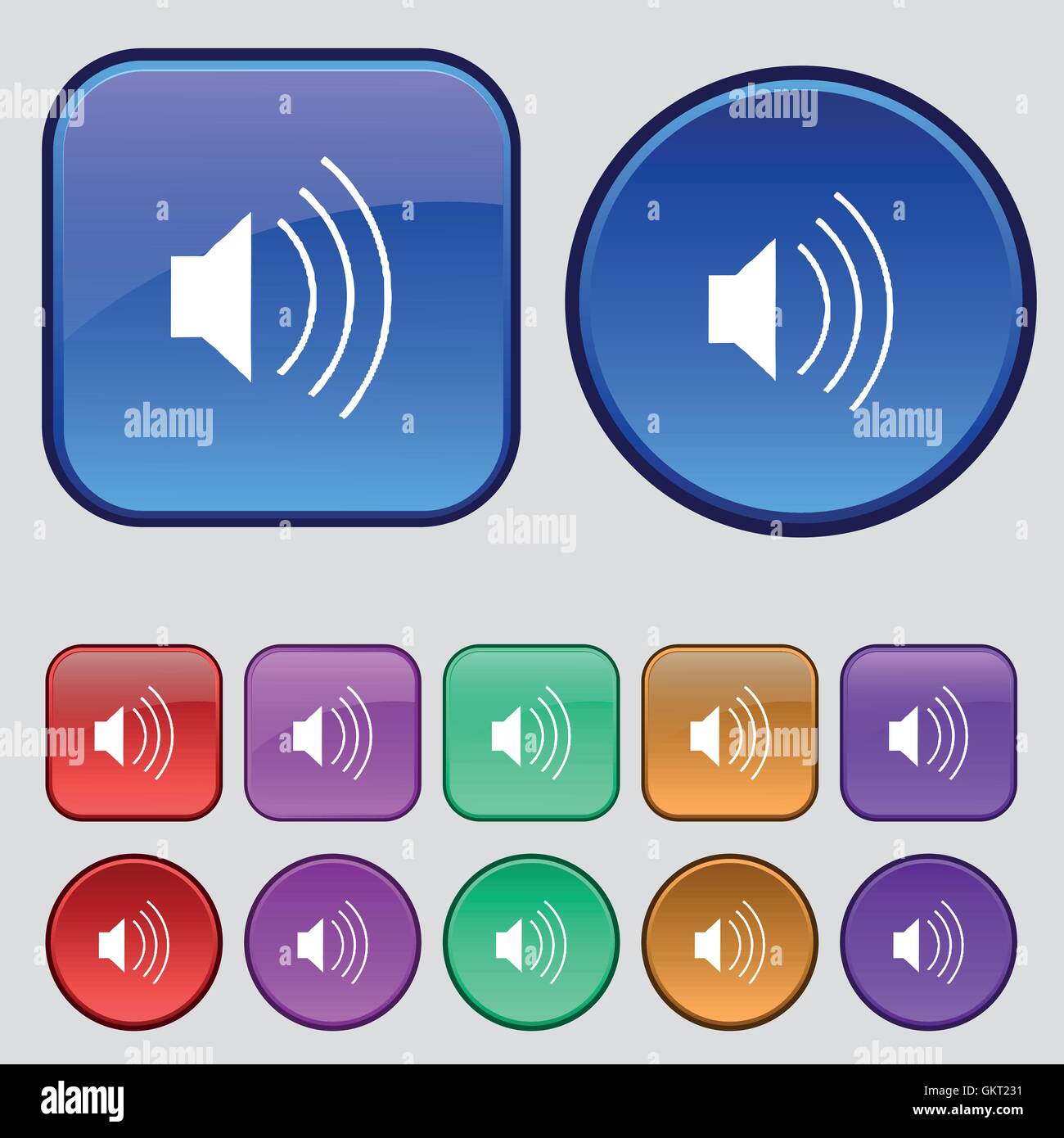 volume, sound icon sign. A set of twelve vintage buttons for your ...