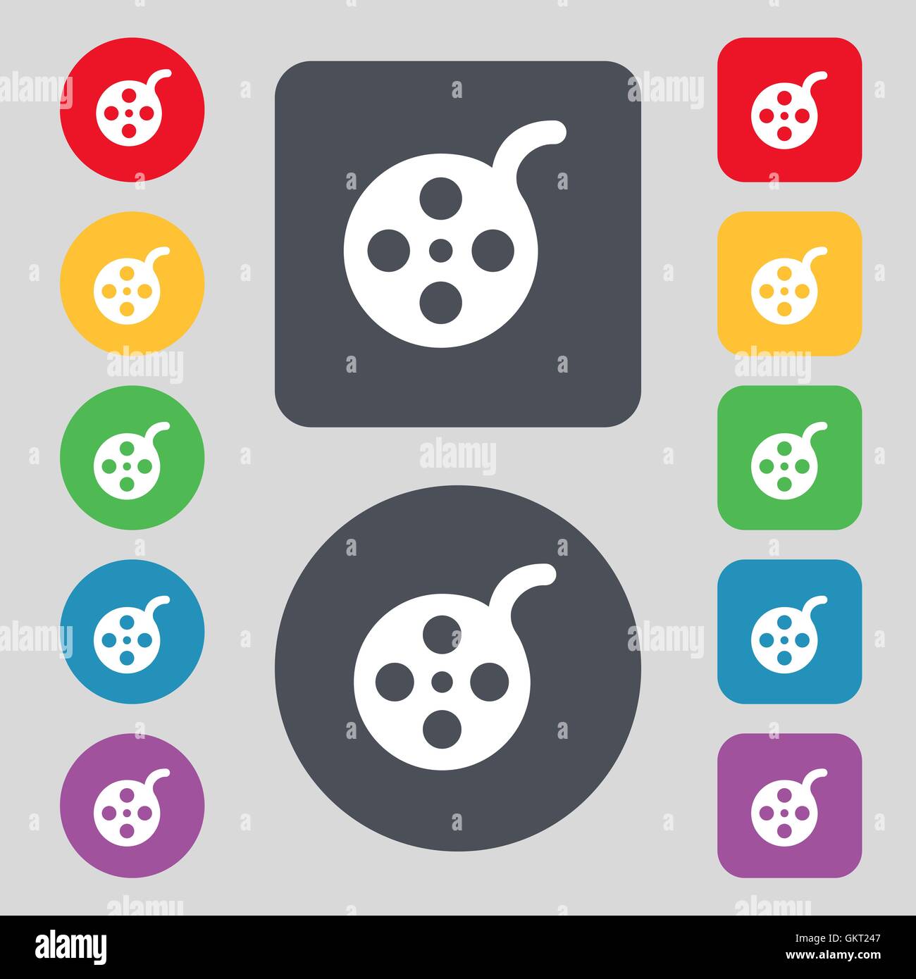 Film icon sign. A set of 12 colored buttons. Flat design. Vector Stock ...