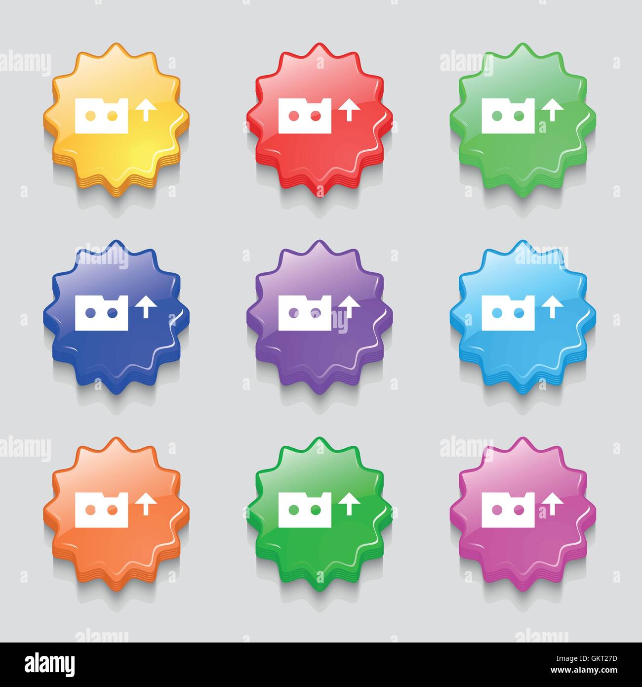 audio cassette icon sign. symbol on nine wavy colourful buttons. Vector ...