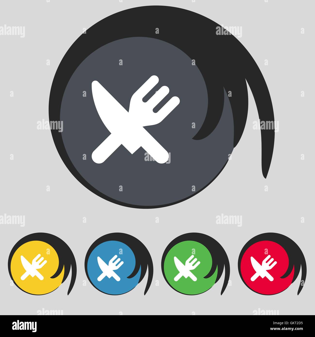 Eat, Cutlery icon sign. Symbol on five colored buttons. Vector Stock Vector