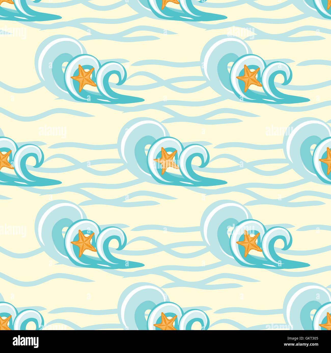 Background waves and starfish, seamless sea pattern Stock Vector Image ...