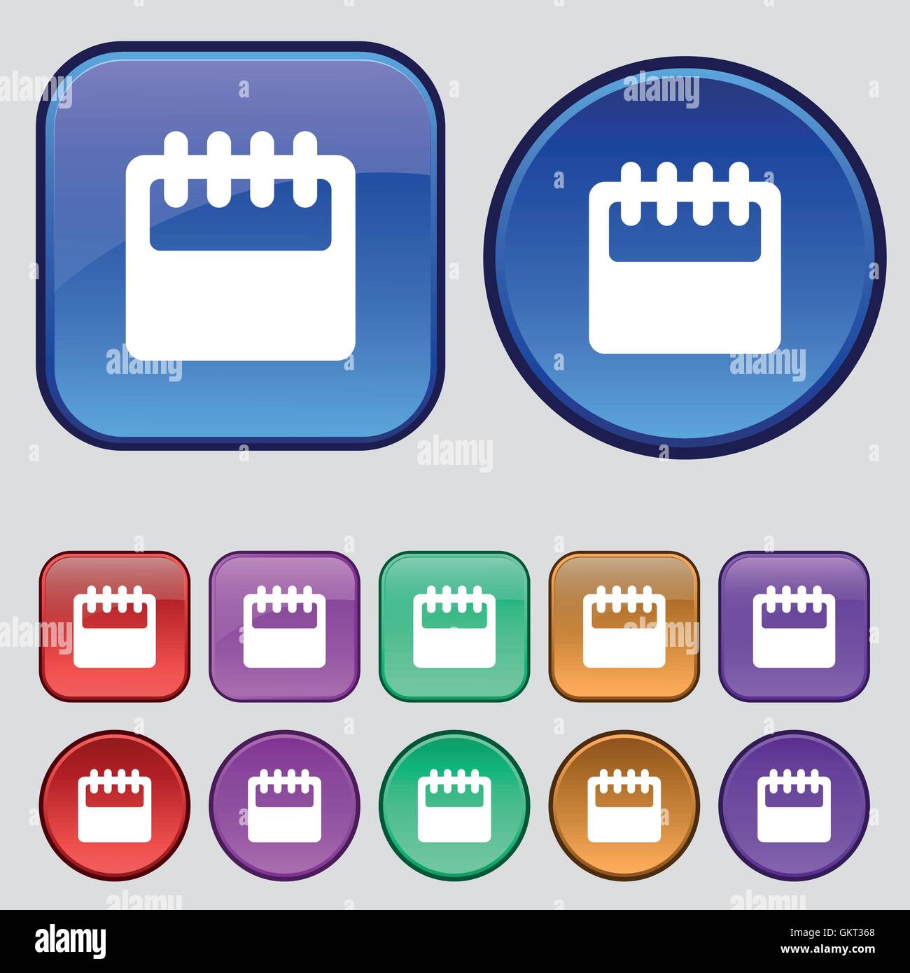 Notepad, calendar icon sign. A set of twelve vintage buttons for your ...