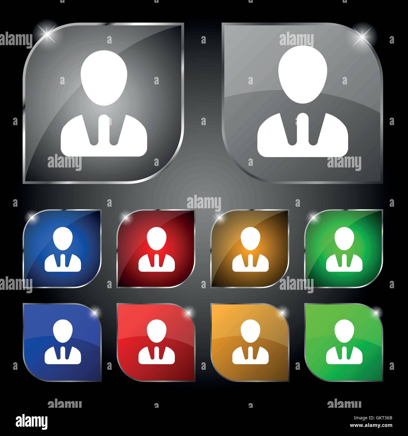 male silhouette icon sign. Set of ten colorful buttons with glare ...