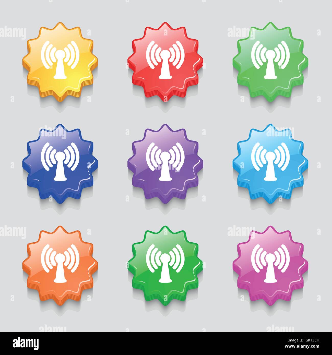 Wi-fi, internet icon sign. symbol on nine wavy colourful buttons. Vector Stock Vector