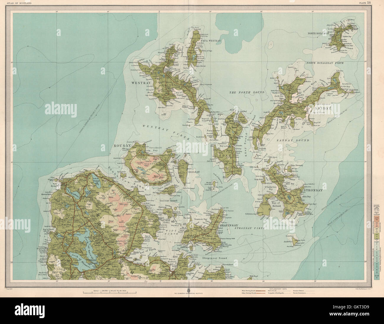 ORKNEY ISLANDS NORTH Kirkwall Westray Sanday Stronsay Rousay Shapinsay, 1912 map Stock Photo