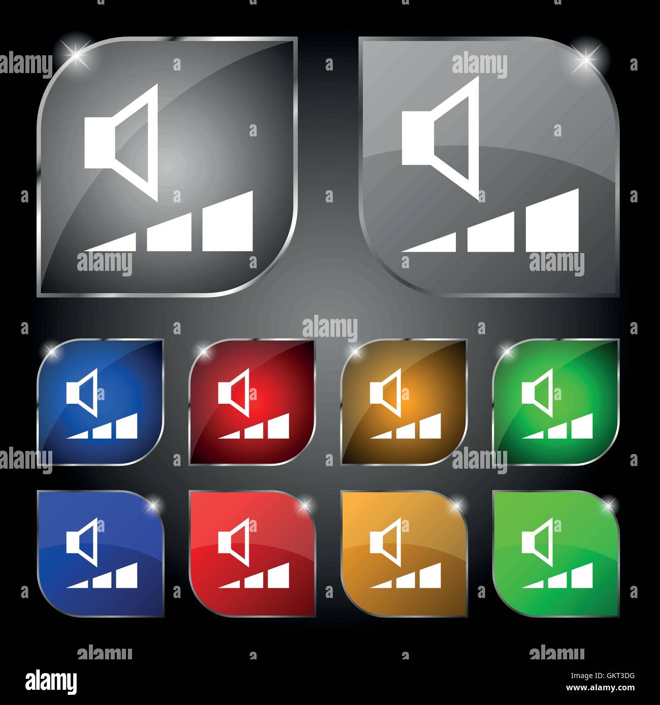volume, sound icon sign. Set of ten colorful buttons with glare. Vector ...