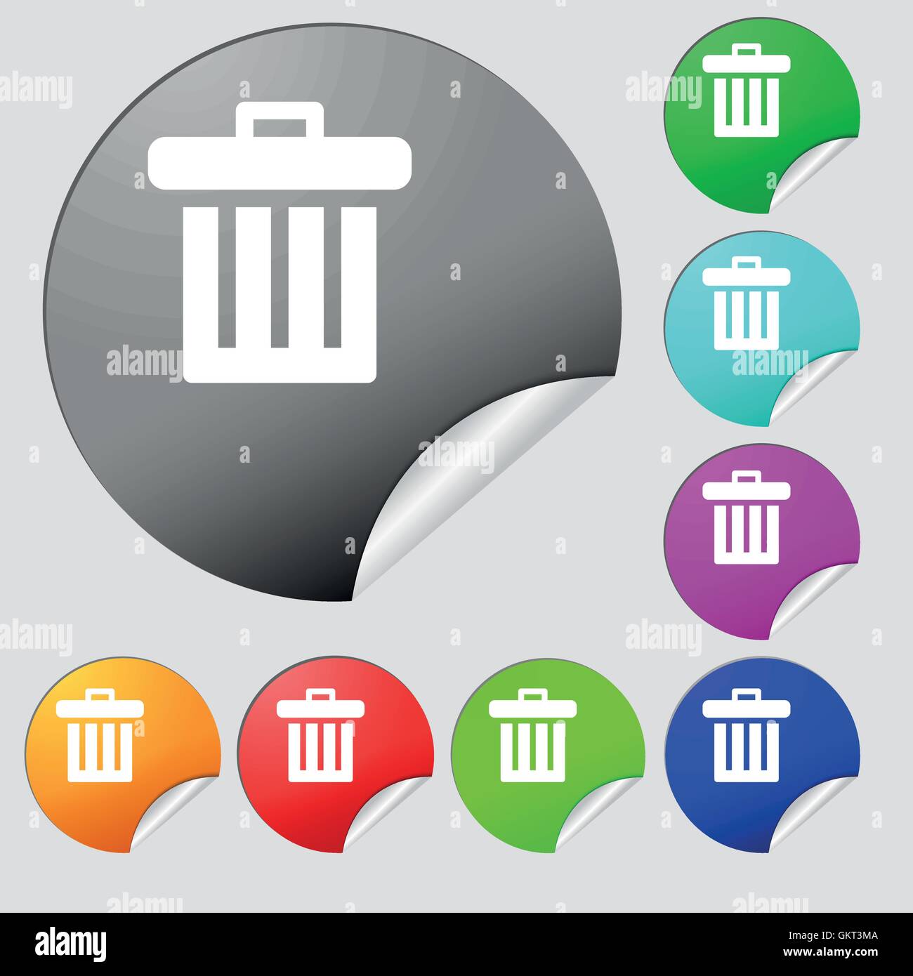 Recycle bin icon sign. Set of eight multi colored round buttons
