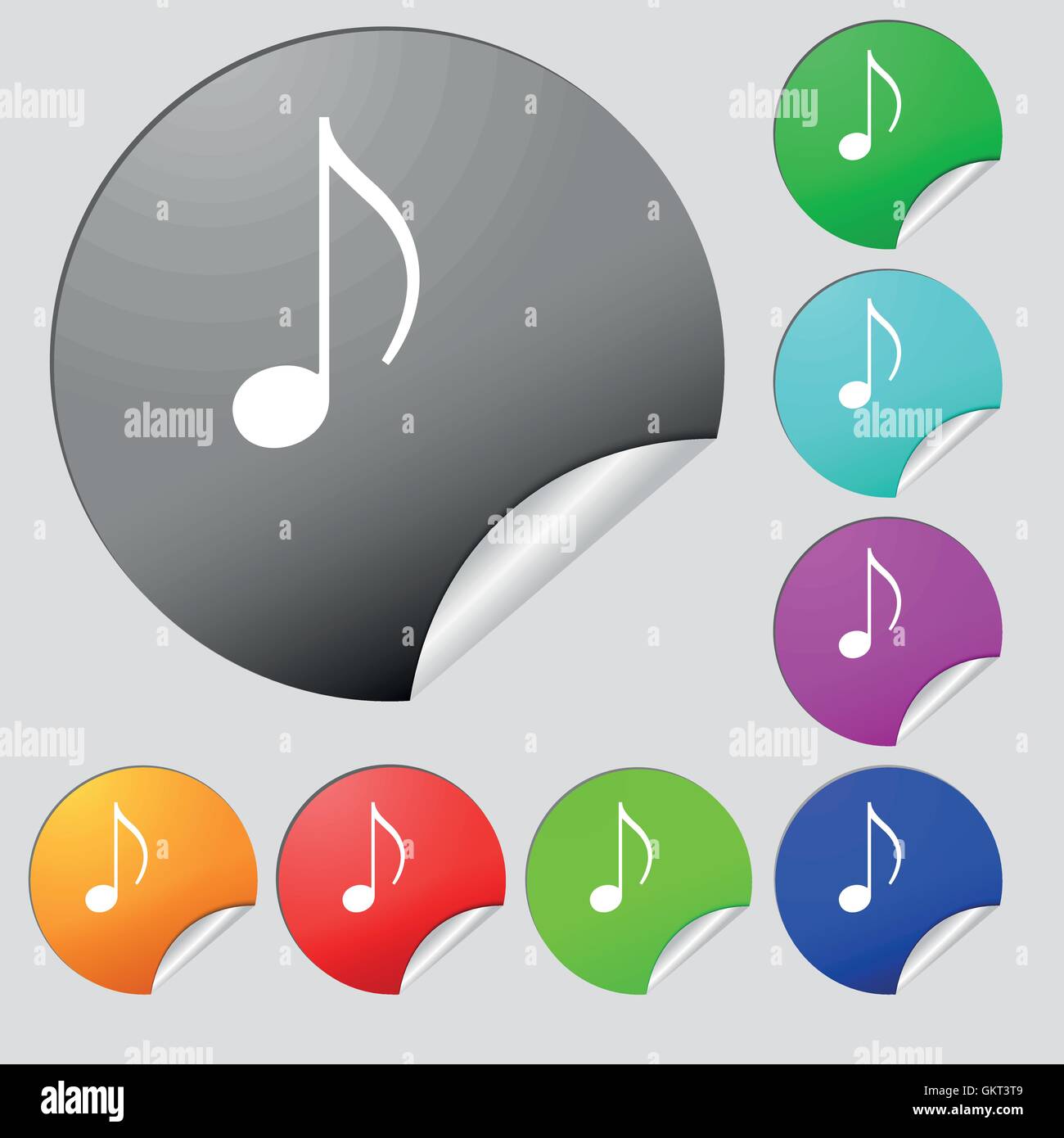 musical note, music, ringtone icon sign. Set of eight multi colored ...