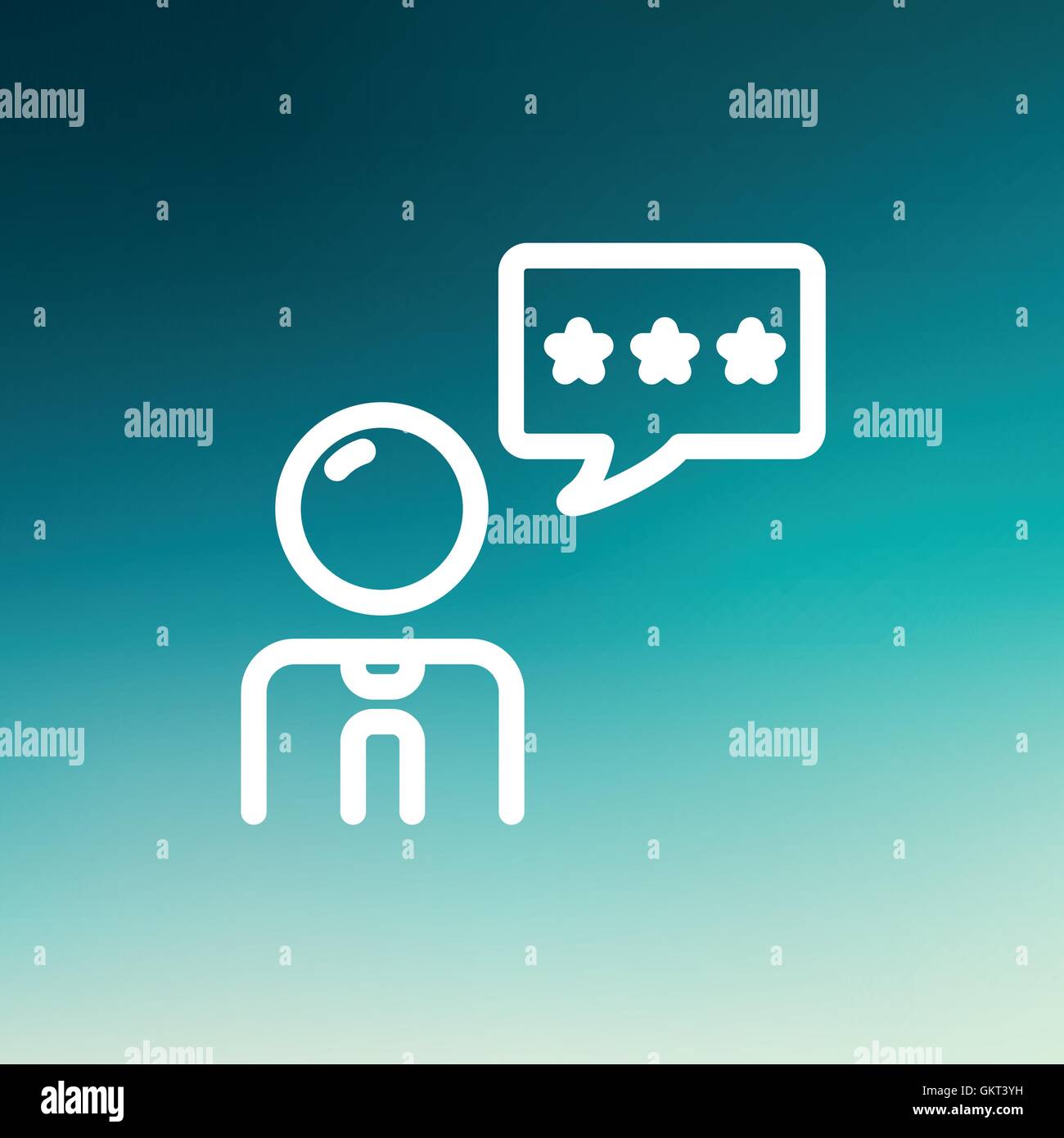 Man with three stars in speech bubble thin line icon Stock Vector