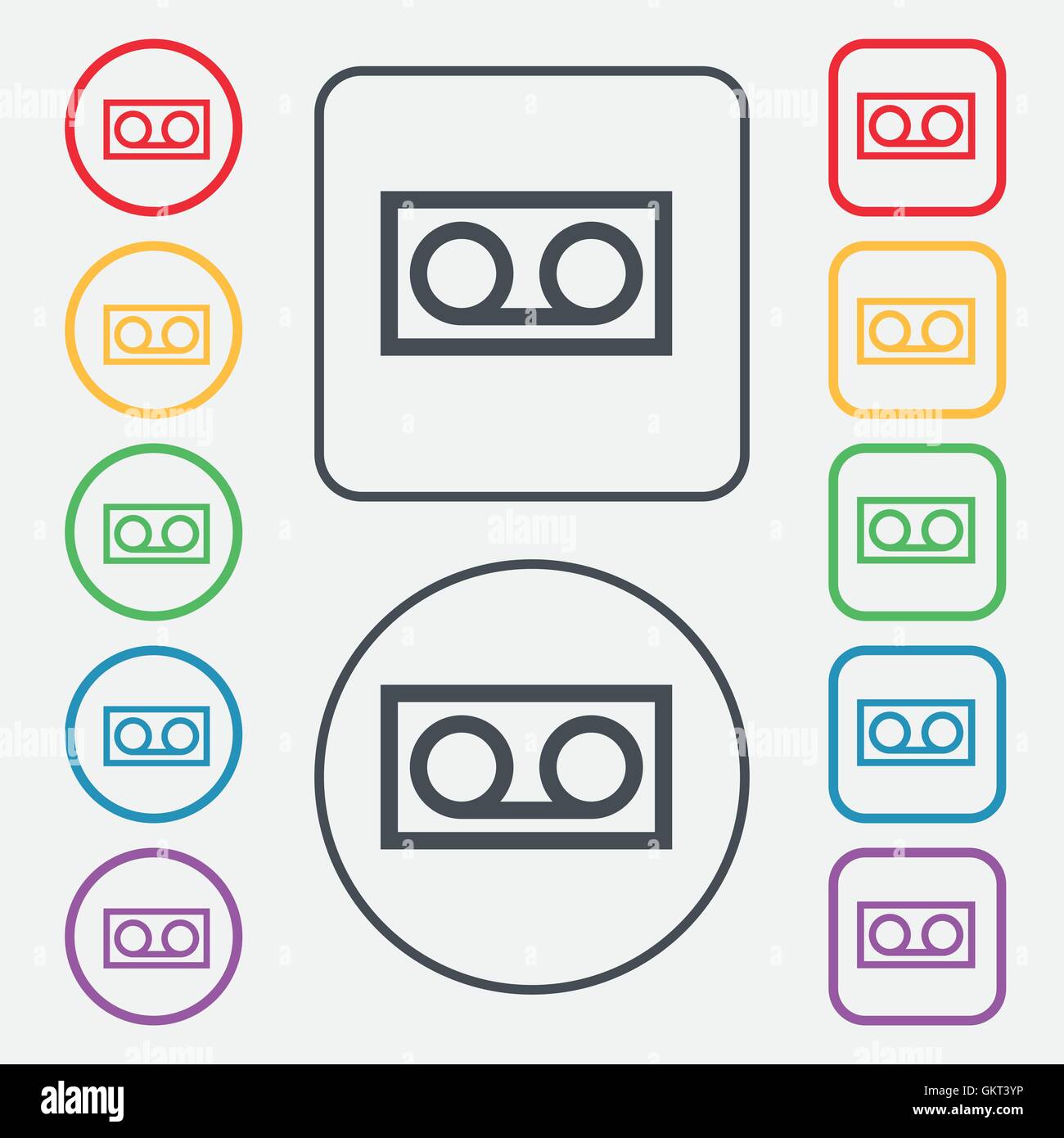 audio cassette icon sign. symbol on the Round and square buttons with ...