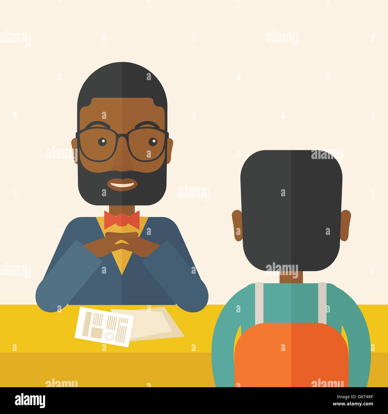 Smiling black human resource manager interviewed the applicant. Stock Vector