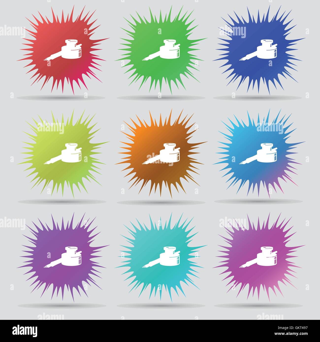 pen and ink icon sign. A set of nine original needle buttons. Vector ...