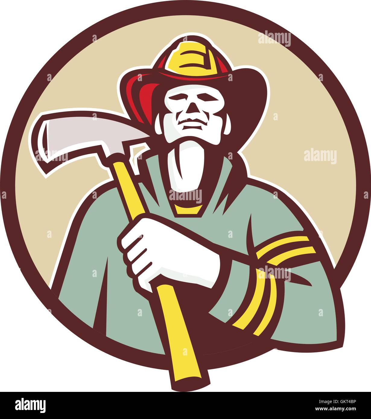 Fireman Firefighter Holding Fire Axe Circle Retro Stock Vector Image ...