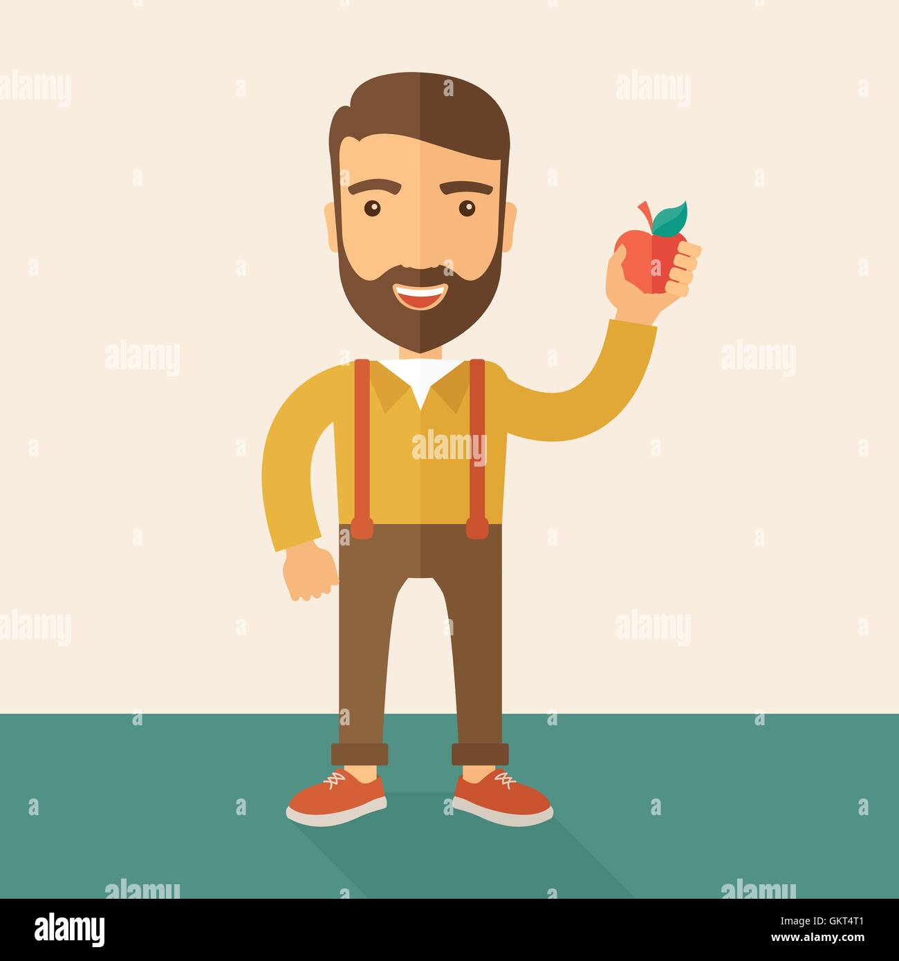 Happy man holding a red apple Stock Vector Image & Art - Alamy