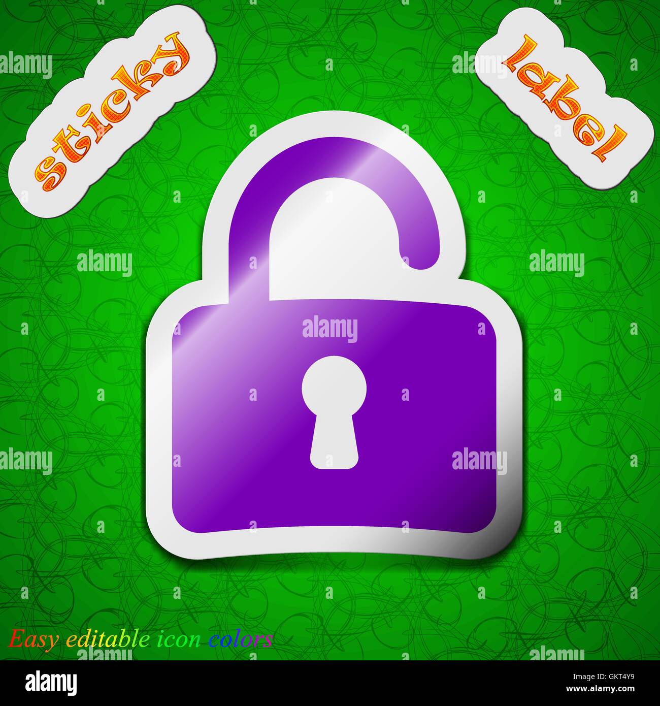 Open Padlock icon sign. Symbol chic colored sticky label on green ...