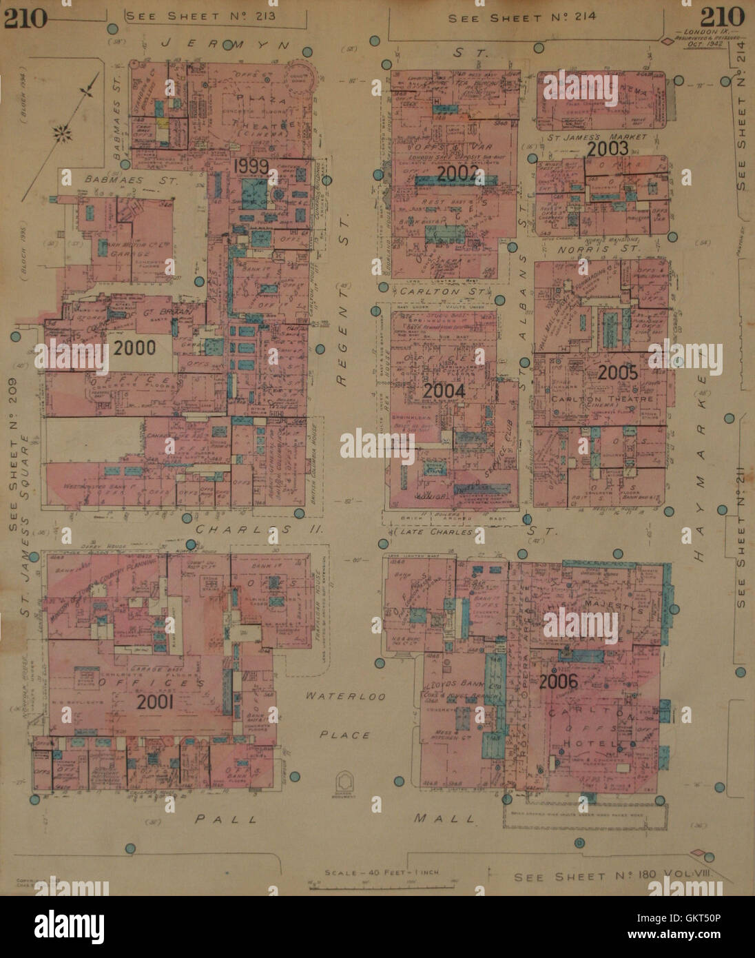 St Charles Mall Map Goad Map:sw1:Regent St Charles Ii Pall Mall Jermyn Haymarket Waterloo Pl  1942 Stock Photo - Alamy